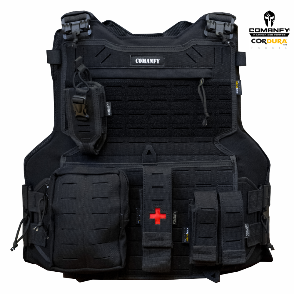 COLETE TÁTICO COMANFY® GLADIADOR IIIA LASER CUT- PRETO (4 MODULOS )