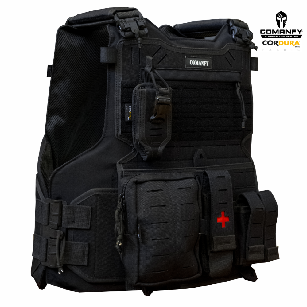 COLETE TÁTICO COMANFY® GLADIADOR IIIA LASER CUT- PRETO (4 MODULOS )