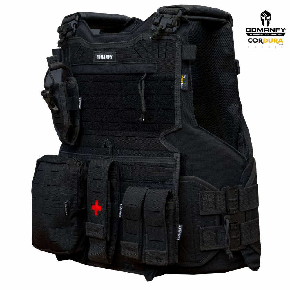 COLETE TÁTICO COMANFY® GLADIADOR IIIA LASER CUT- PRETO (4 MODULOS )
