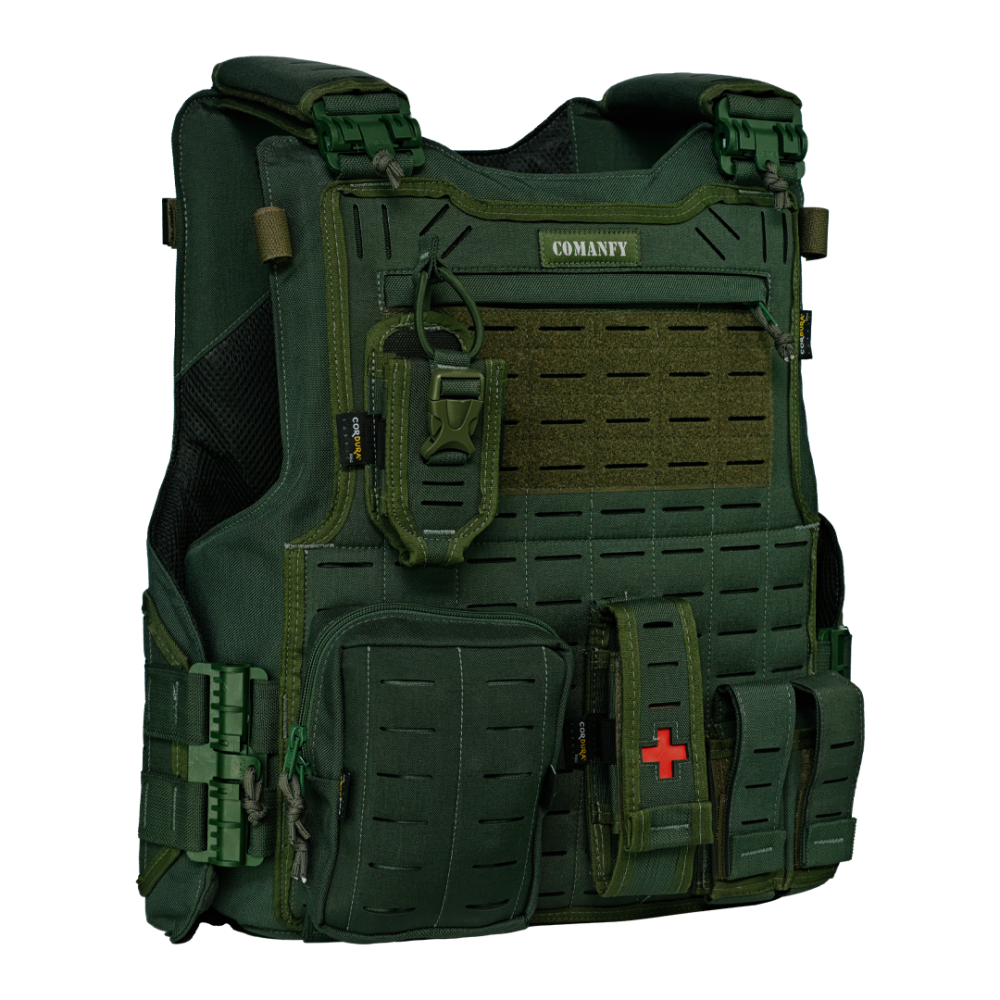 COLETE TÁTICO COMANFY® SPARTA LASER CUT - VERDE MILITAR (4 MÓDULOS)