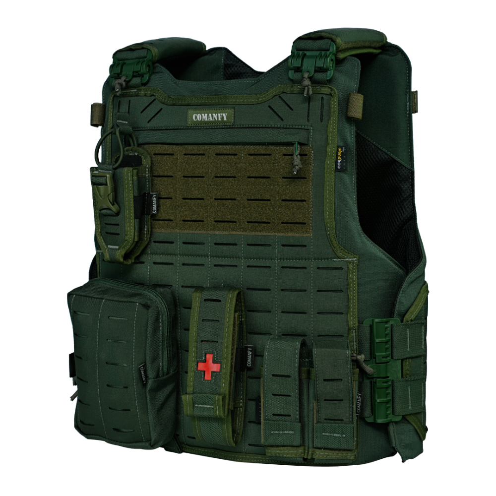 COLETE TÁTICO COMANFY® SPARTA LASER CUT - VERDE MILITAR (4 MÓDULOS)