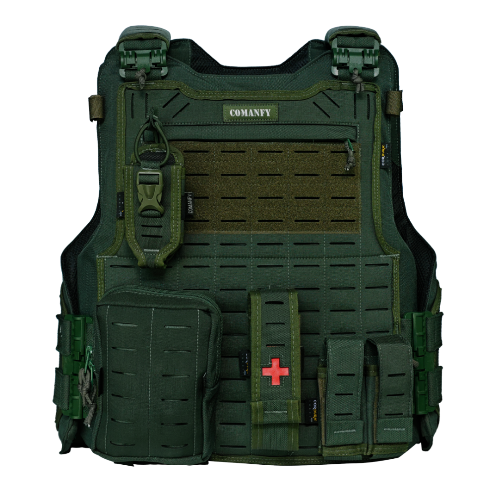COLETE TÁTICO COMANFY® SPARTA LASER CUT - VERDE MILITAR (4 MÓDULOS)